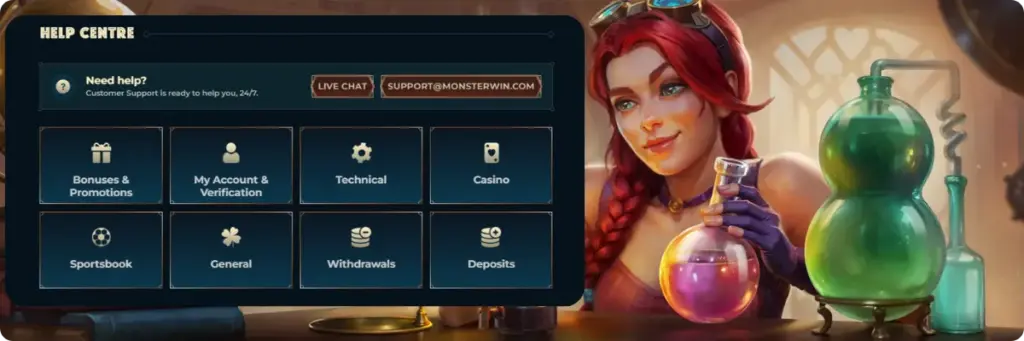 Contact Support Through the App Monster Win